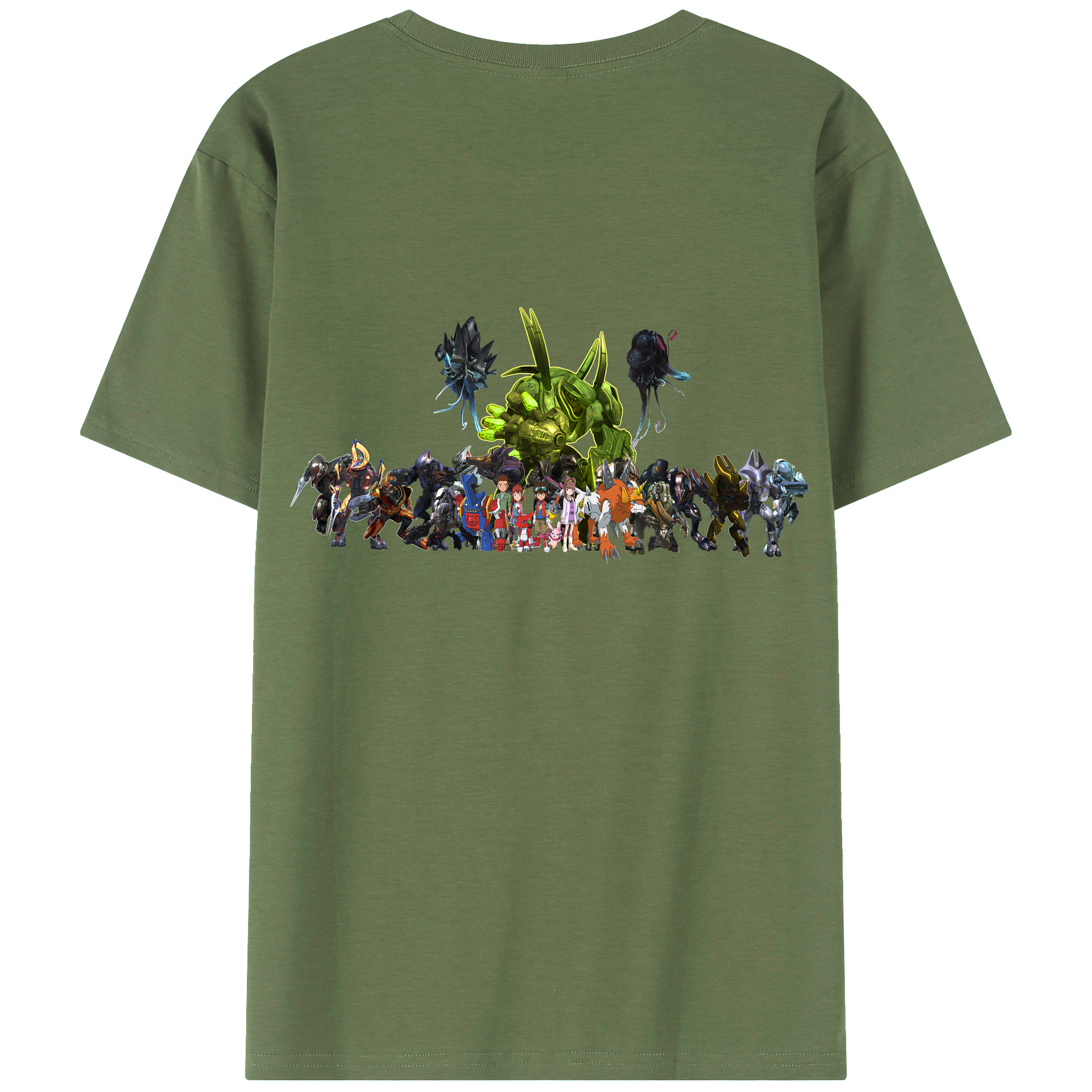 （画像用） Digimon デジタルモンスター/デジモン 綿100％ メンズ半袖Tシャツ（バックプリント） 通気性